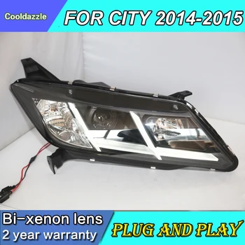 

For HONDA City LED Headlights 2014 2015 Year Front Lamps With Bi-xenon Projector Lens Daytime Running Lights Head Lamp