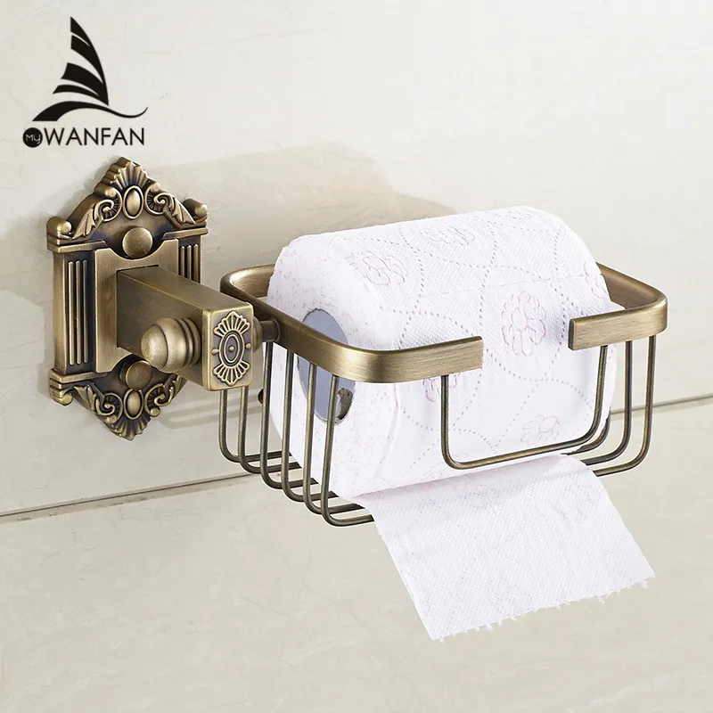 Paper Holders Antique Brass Wall Shelf Toilet Basket Towel Shampoo Bathroom Kitchen Storages Home Decorative Shelves WF-71216