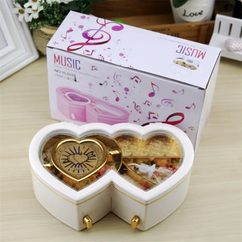 Двойной любовь механический Тип музыкальная шкатулка кулон с балеринами коробка Роскошная ABS скрученная Подарочная музыкальная шкатулка для дочери девушки друга день рождения