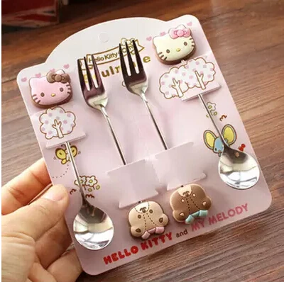 

(5 Sets/Lot) Kawaii Stainless Steel Hello Kitty My Melody Spoons Fork Kit