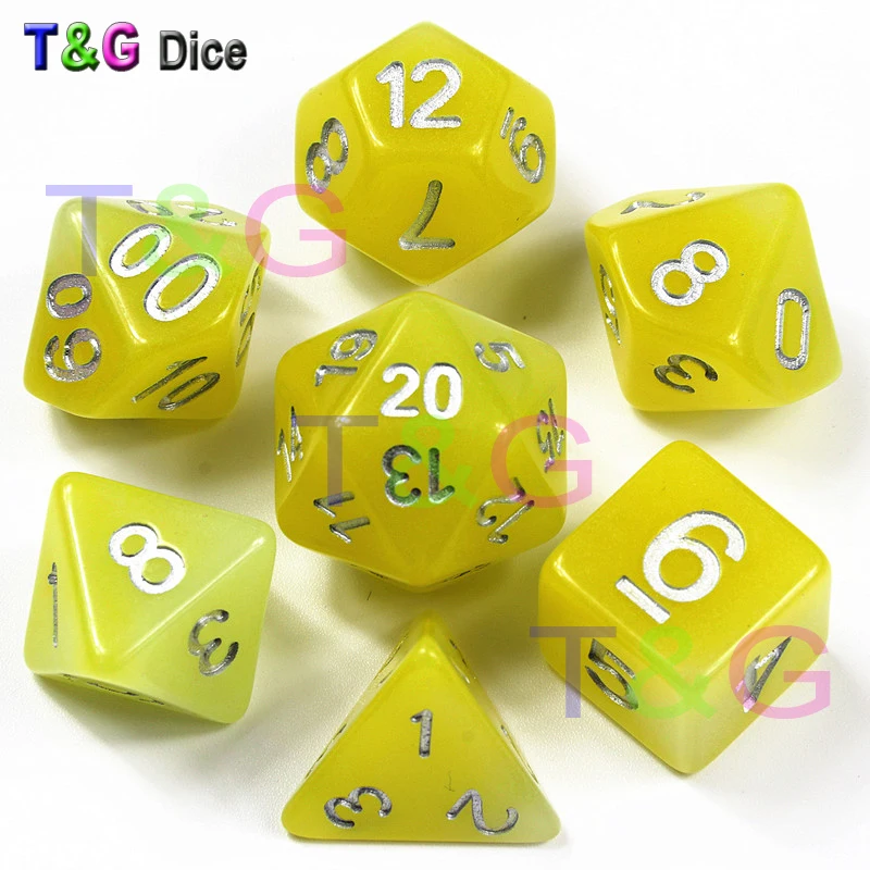 Digital Dice Set,Yellow Color 7 Pc/set D4 D6 D8 D10 D10 D12 D20 for