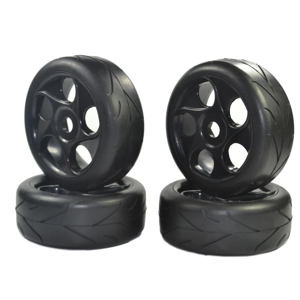 4pcs 1:8 RC Off Road Car Buggy Tires Tyre Arrow Thread Pattern and Wheel for 1/8 HSP Black