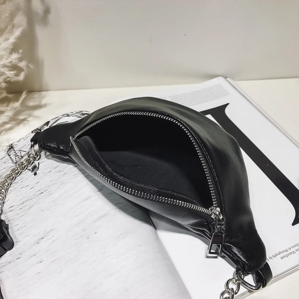 Women Chest Bags Fashion Chain Leather Messenger Bag Shoulder Bag Female Large Capacity Zipper Phone Money Waist Packs