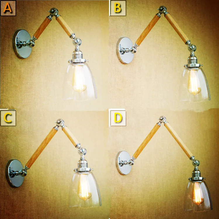 Applique Da Parete in legno Vetro Retro Loft Industriale Lampada Da