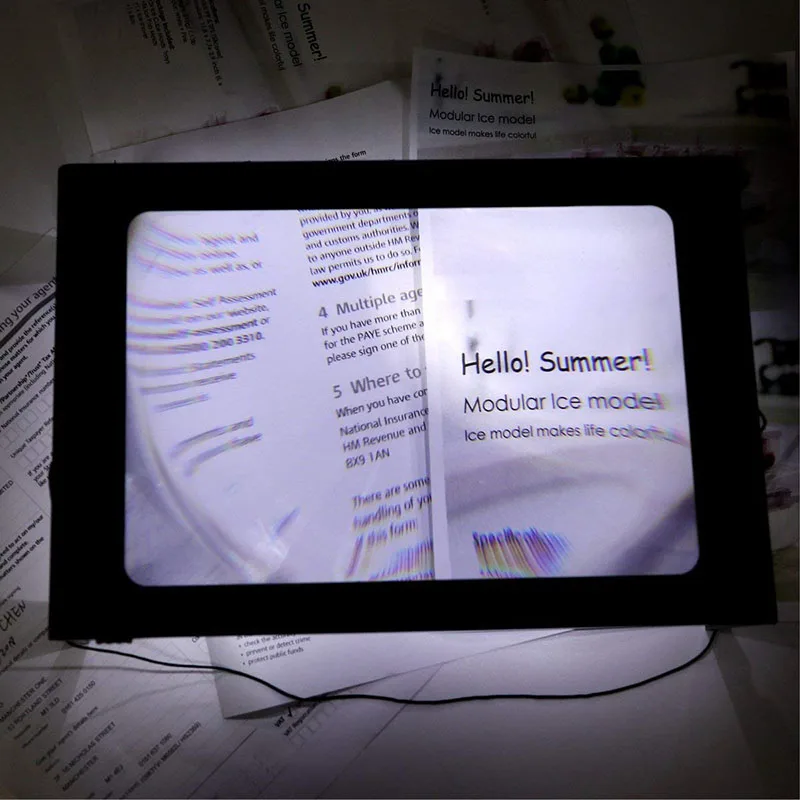 Magnifying Glass Reading Magnifier 1pc Portable A4 Full Page 3X Foldable Hands Free With LED Lights