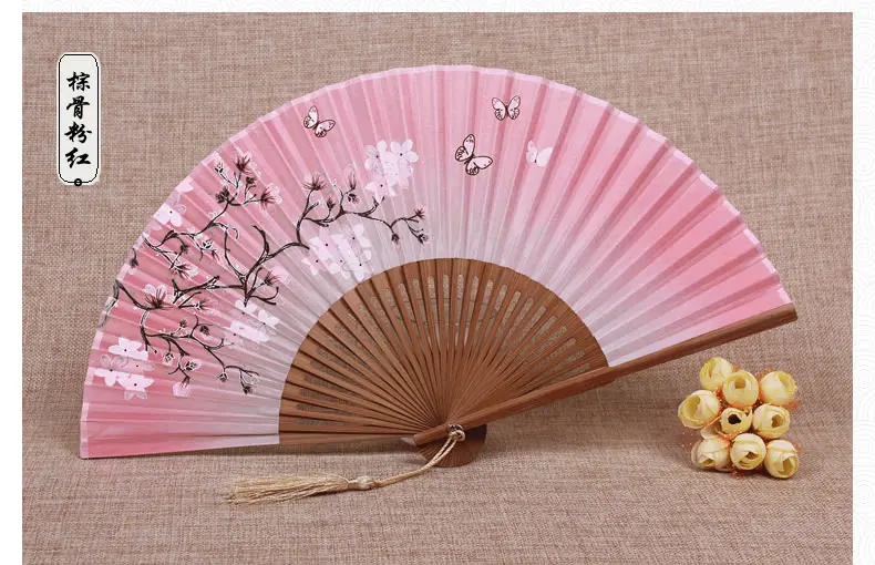Портативные классические декоративные веера Sakura для танцев, свадебной вечеринки, шелковые, бамбуковые, складные веера с кисточкой, подарок для дома