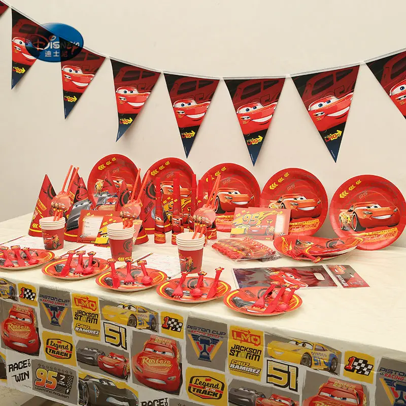 

Luxury Disney Party Supplies Cars themw 107pcs/lot Party Tableware Set McQueen Kids Boys Favor Happy Birthday party Decoration