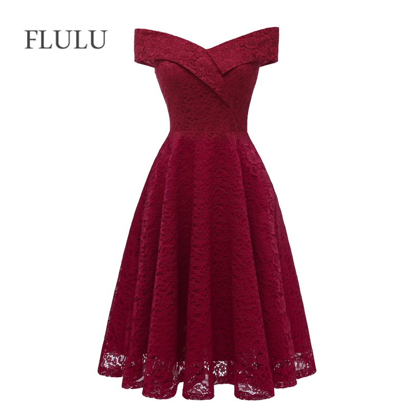 FLULU Autumn Winter Women Dress 2018 Sexy Slim Elegant Hollow Out Solid Lace Party Dresses Female Vintage A-Line Dress Vestidos