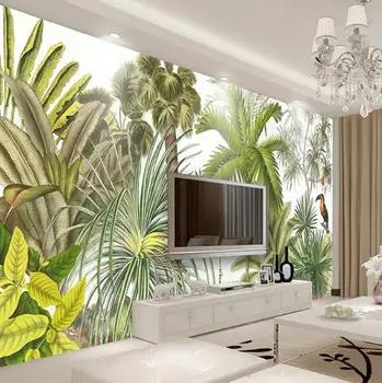 

Custom 3D Wall Mural Wallpaper Tropical Rainforest Green Plants Hand-painted Oil Painting Living Room Sofa Background Wall Paper