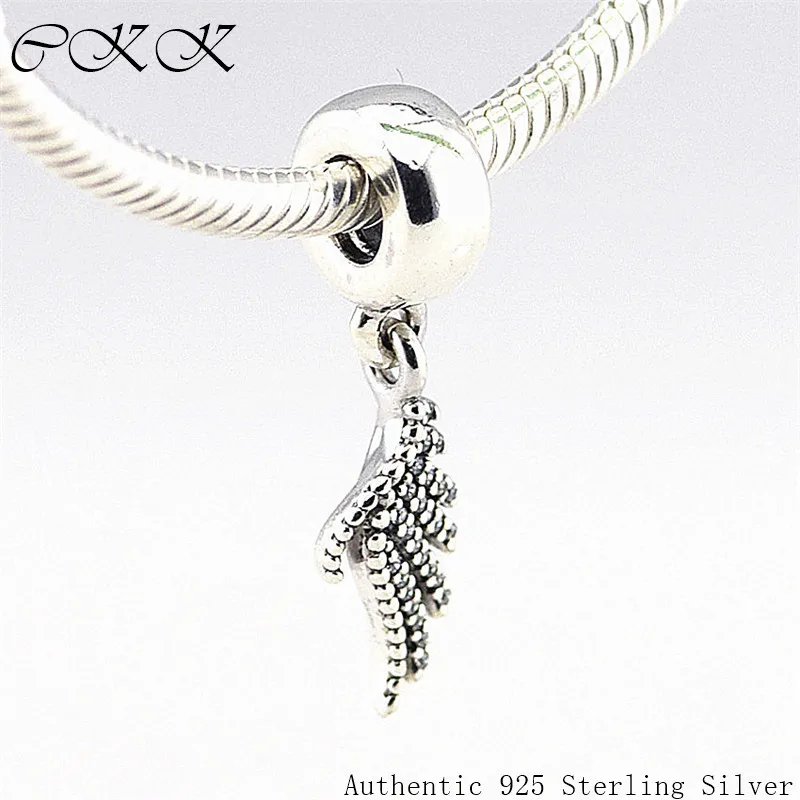 

100% 925 Sterling Silver Majestic Feather Dangle Charm for Jewelry Making Fit Bracelets DIY FL267