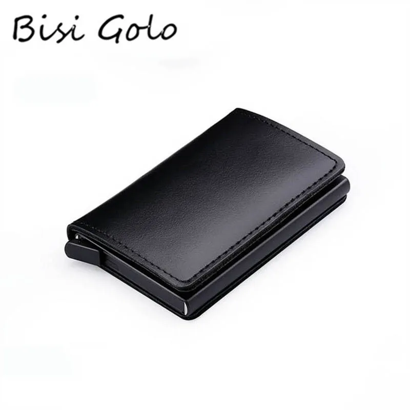 

BISI GORO New Genuine Leather Wallet Slim Business Card Holder RFID Blocking Mini Purse Vintage Antitheft Organizer Card Wallet