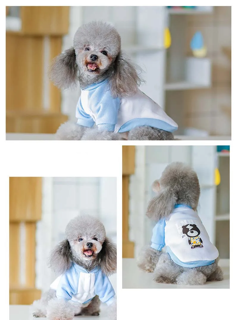 Прекрасный мультфильм молнии медведь печатных собака футболка осень-зима теплый жилет для маленьких собак Спорт на открытом воздухе одежда для французского бульдога 20E