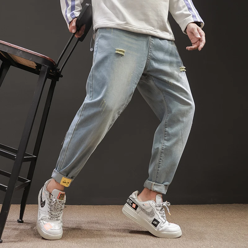 Мужские светло-голубые брюки карго с карманами модные джинсы шаровары, штаны для бега Харадзюку спортивные штаны хип-хоп повседневные Модные брюки размер плюс M-5XL