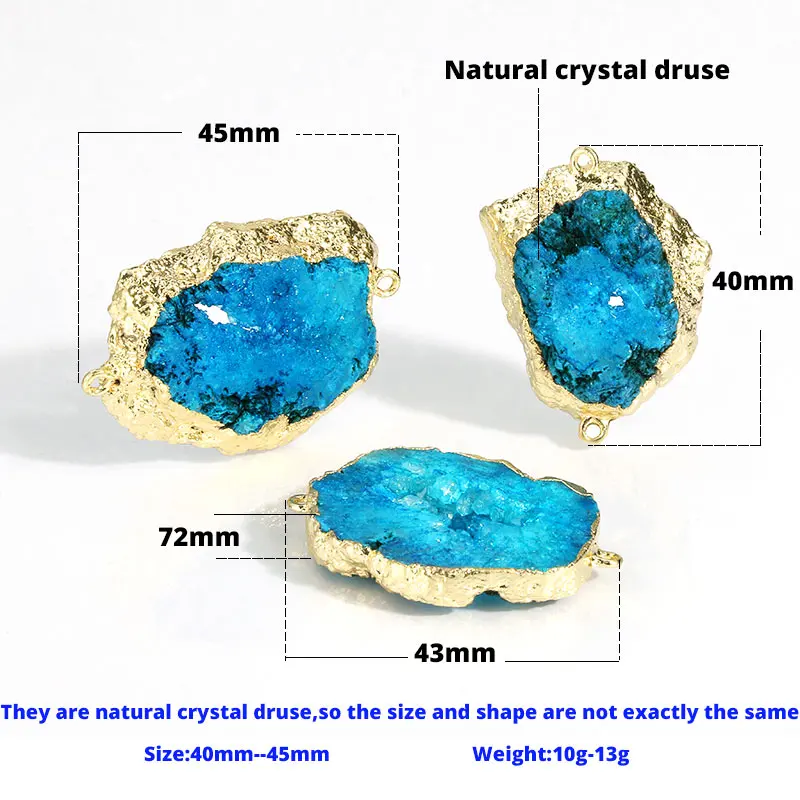 2 Шт Нерегулярные натуральные друзы Агаты бусины Золото Серебро Металл двойное отверстие разъемы из камней правильной геометрической формы подвески для DIY ювелирных изделий - Цвет: 3