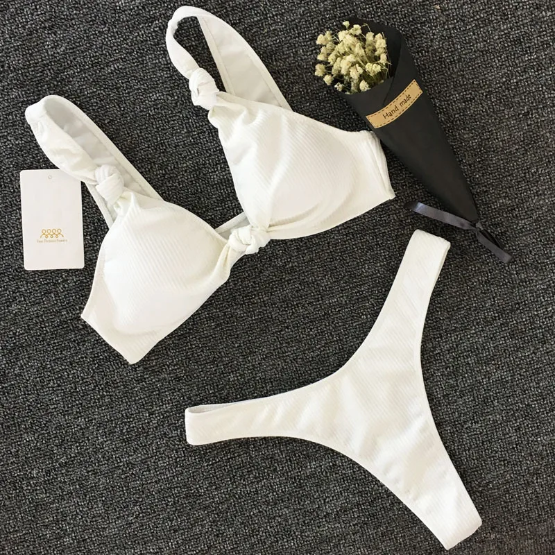 

Thong Bikini Set S M L Triangle G String Bikinis Women Swimwear Solid Color Front Tie Swimsuit Female Mini Bikini Sexy Bathers