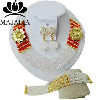 

Trendy Nigeria Wedding Clear AB african beads jewelry set Crystal necklace bracelet earrings Free shipping Majalia-163