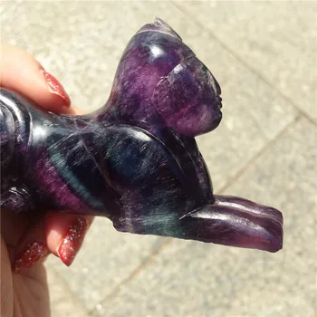 

Natural gem crystal animal colorful fluorite crystal carving the sphinx Figurine for Decoration 1pcs