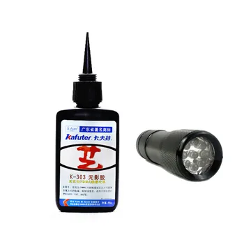 

50ml Kafute K-303 UV Glue + 9LED UV Flashlight UV Curing Adhesive Acrylic Transparent Plastic Acrylic Adhesive
