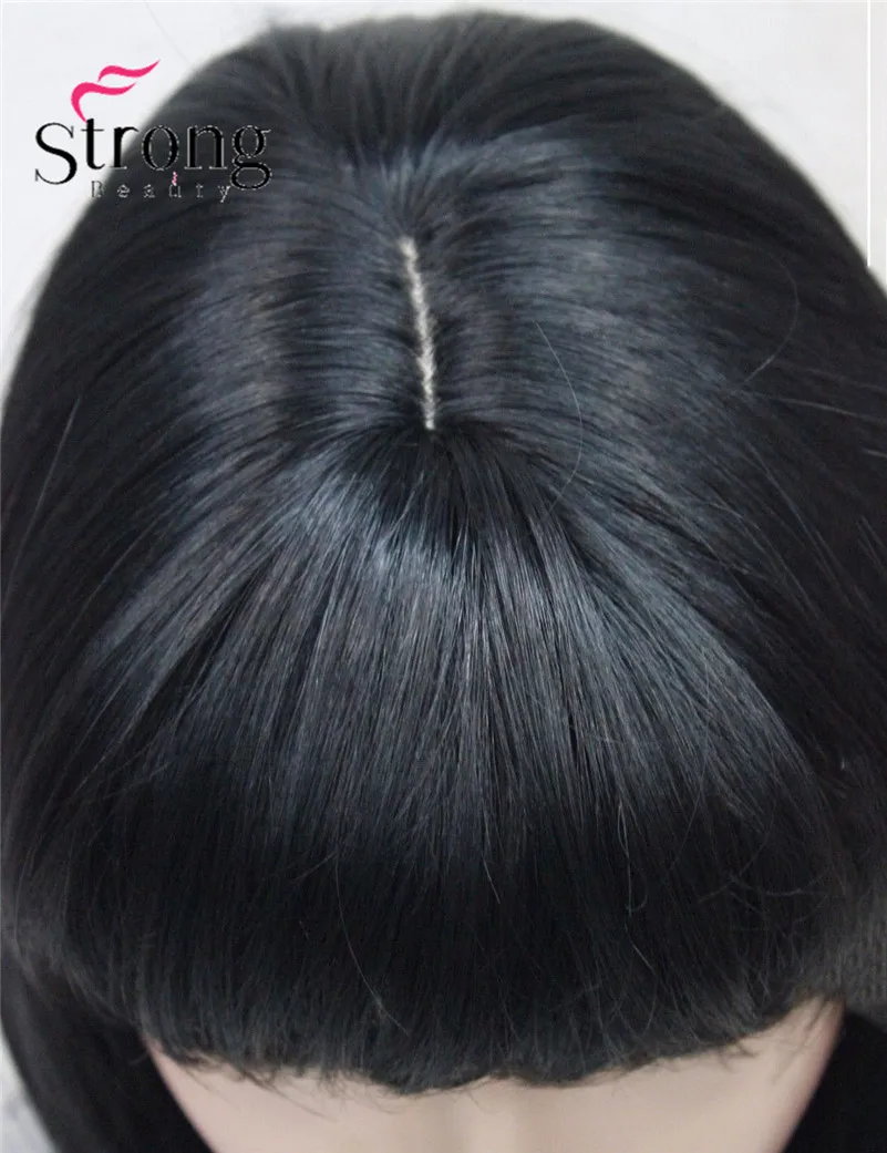 E-1290 #1 hivision cute jet black short straight bob synthetic centre skin top women's wig (5)