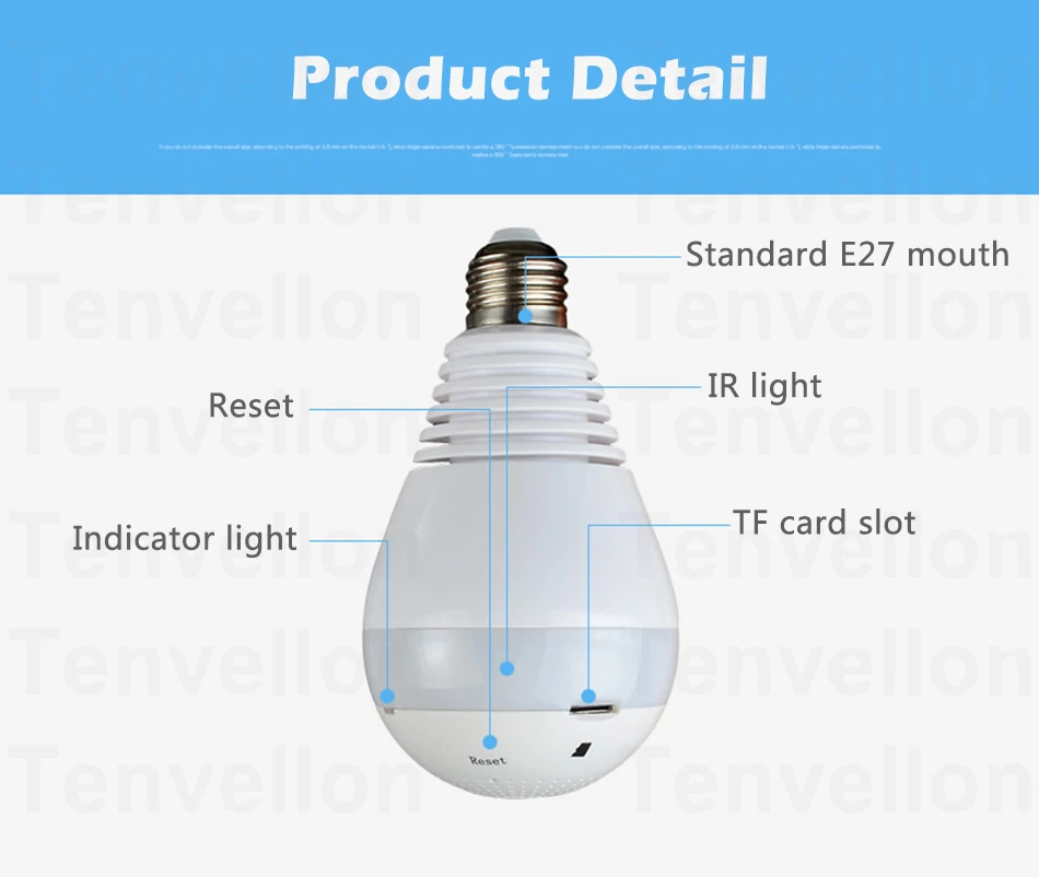 3.0 MP 360 Degree Bulb Lamp Wireless IP Camera 1080P Fisheye Panoramic Security Camera Wifi Night vision CCTV Camera