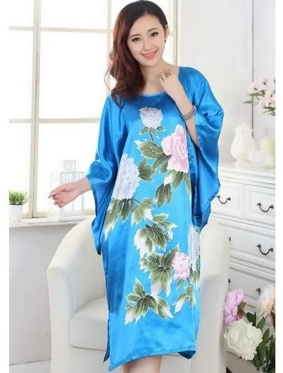 Высокое качество Зеленый женский из искусственного шелка и сатина шелковый халат летняя лаунж-кимоно платье модная новинка ночная рубашка; Прямая поставка; один размер - Цвет: blue