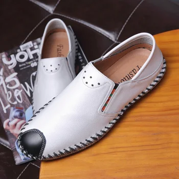

YRRFUOT Fashion Comfortable Loafers Shoes Men Genuine Leather Shoes 2018 New Ternd Soft Bottom High Quality Driving Shoes Adult