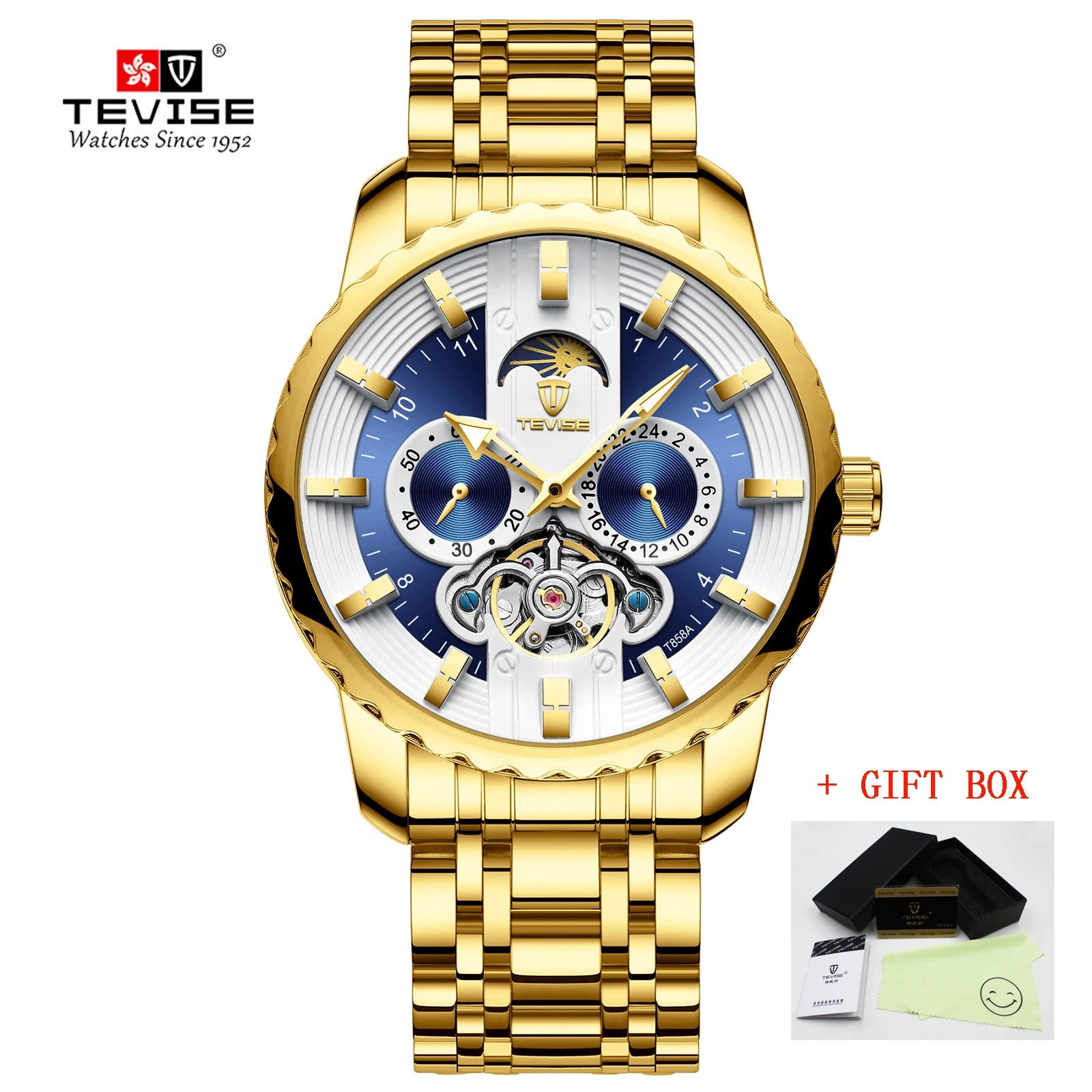 

Tevise Men's Automatic Mechanical Luxury Golden Watches Men Tourbillon Wristwatches Male Gold Watch Relogio Masculino Dourado