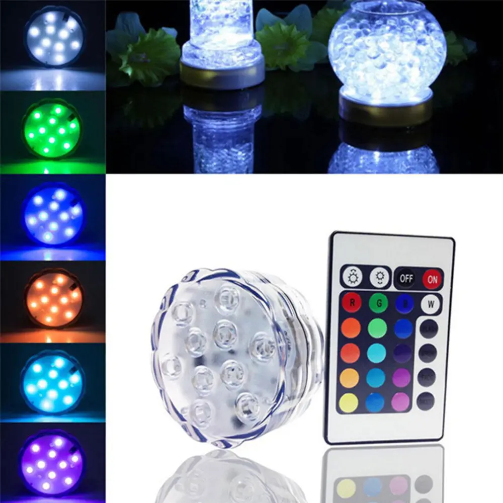 10 Led RGB погружной светильник с дистанционным управлением, на батарейках, подводный Ночной светильник, ваза, чаша, для улицы, для сада, вечерние, украшения - Испускаемый цвет: changeable