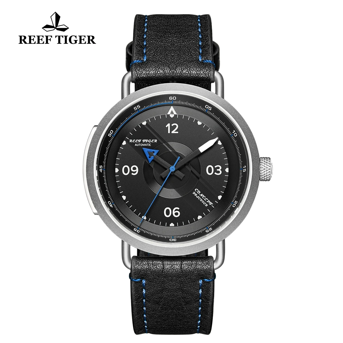 Reef Tiger/RT New Design Simple Watch Men Leather Strap Steel Waterproof Military Watches  Automatic Watches RGA9055 