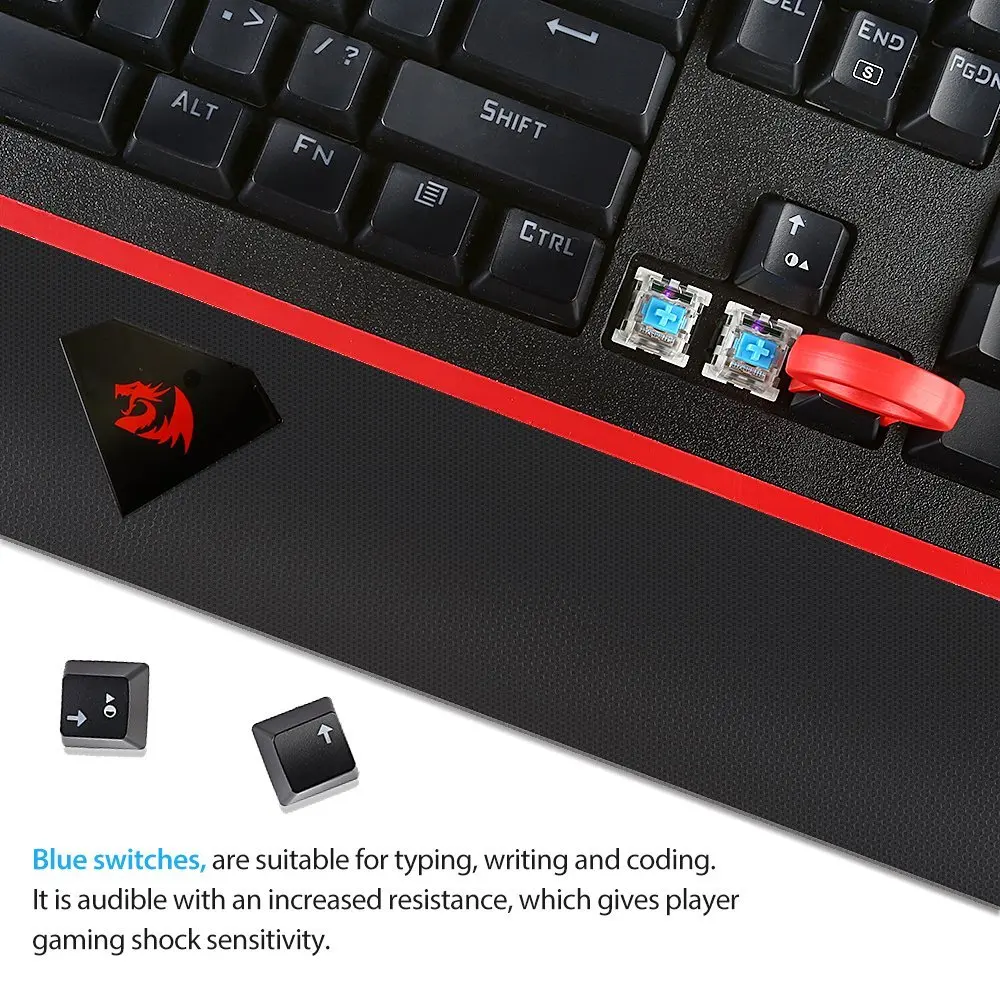 Redragon K558 ANALA Механическая игровая клавиатура, светодиодный, радужная подсветка, 104 клавиш, анти-привидение, Teclado Gamer, плавающий синий переключатель, USB