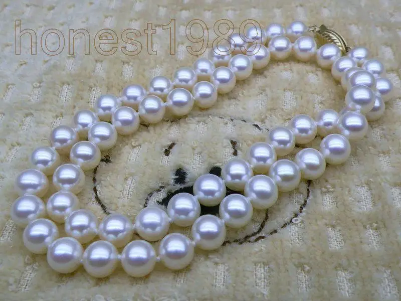 

9-10mm AAA+++ round white akoya pearls necklace solid 18