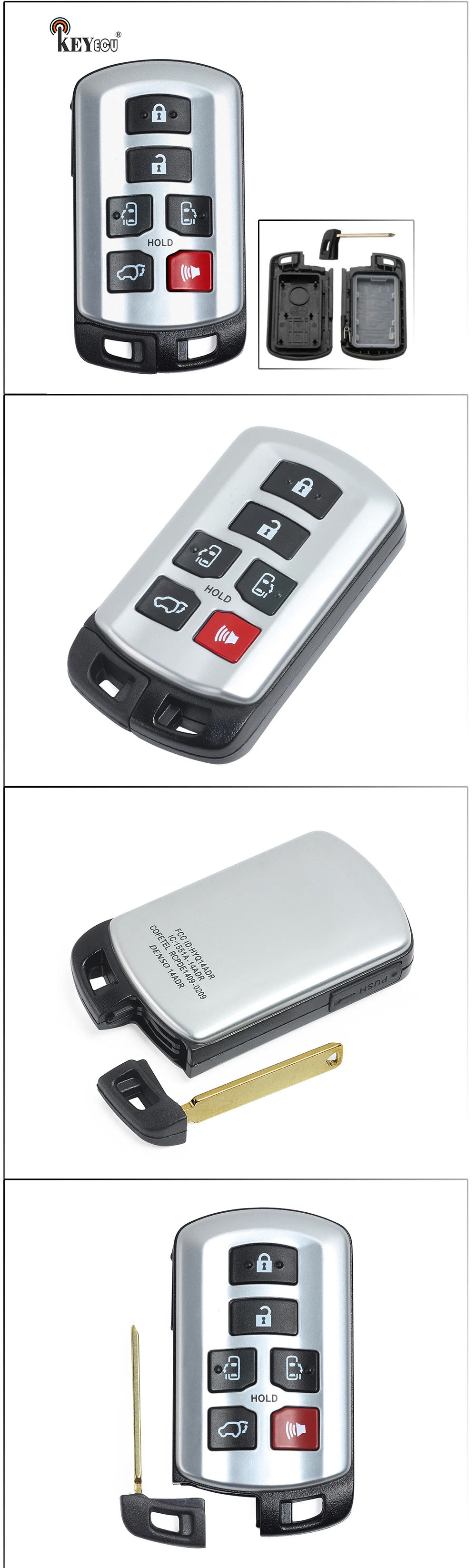 Keyforkess per Toyota Sienna 2011-2020 sostituzione Smart Remote Car Key Shell Case Fob 6 pulsanti con lama non tagliata ID FCC: HYQ14ADR - HTB1Mb8YlOMnBKNjSZFzq6A qVXa3
