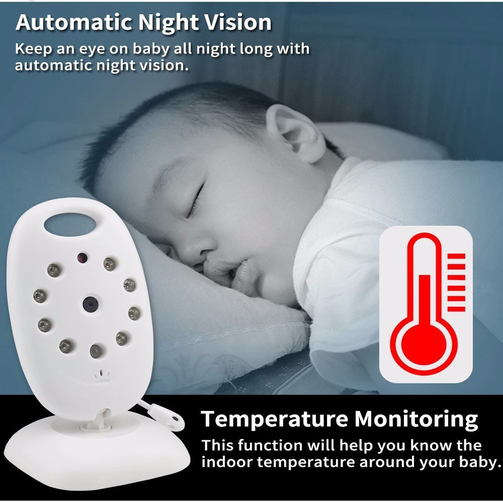 2,4G детский монитор для сна, беспроводная умная камера ночного видения для домашнего аудио, двусторонняя камера наблюдения с температурой