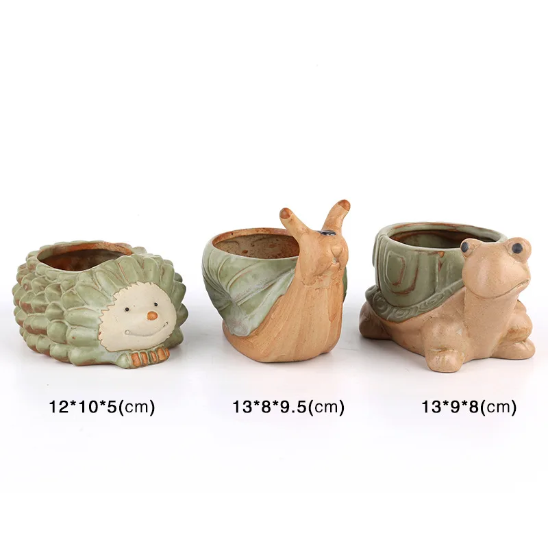 

Cartoon Style Tortoise Hedgehog Snails shaped Mini Flower Pot for Succulents Fleshy Plants Flowerpot Ceramic Home/Garden Decor