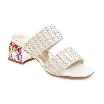 

2019 summer new style fashion with heel woven size code 33-46 outdoor sandals and slippers
