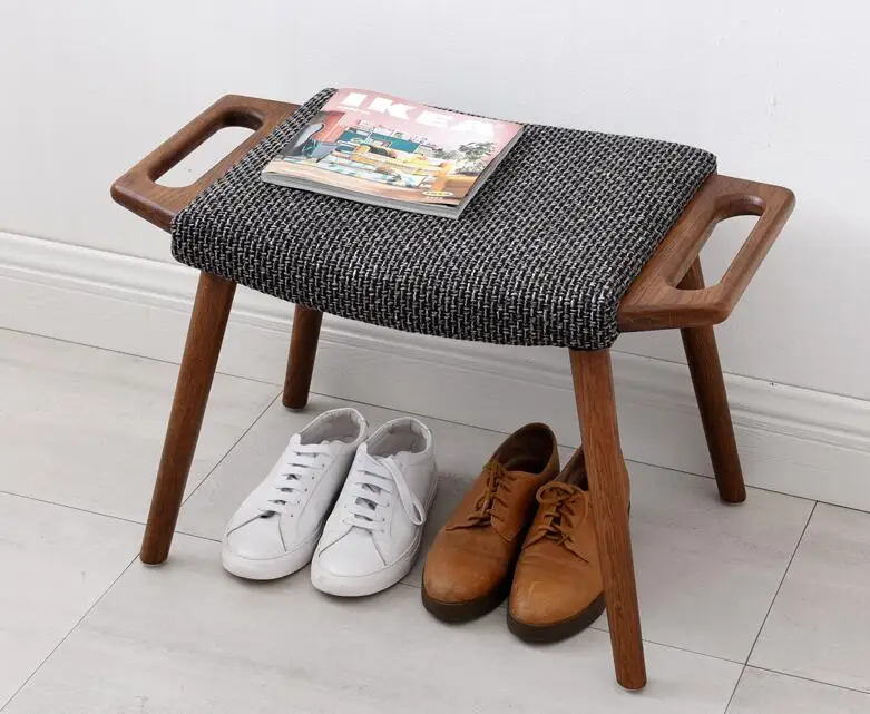 

Nordic Oak Dressing Stool Footrest Sofa Stool Shoes Fabric Upholstery Bench Ottoman Household Home Wood Stool Leisure Footstool