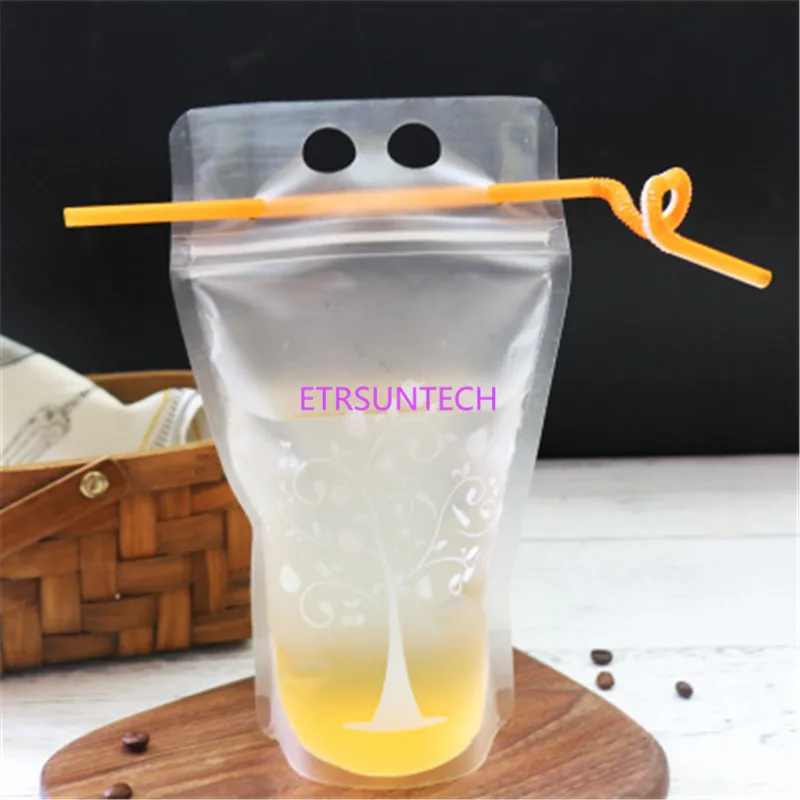 2000pcs/lot 450 ml 7 Style Plastic Drink Packaging Bag Pouch for Beverage Juice Milk Coffee with Handle and Holes Straw | Дом и сад