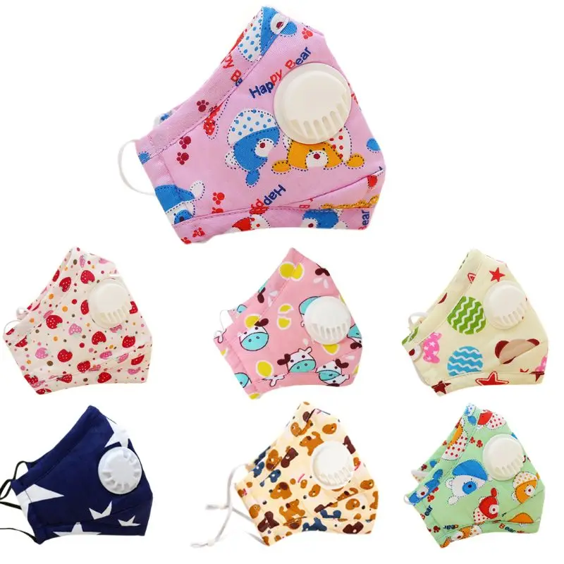 Winter Children Kids Dustproof Washable Cotton N95 Mouth Mask Cartoon Car Strawberry Printed Adjustable Respirator With Breath