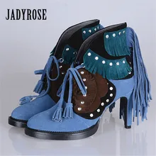 Jady/Замшевые женские ботильоны с бахромой на шнуровке, обувь на высоком каблуке, женские туфли-лодочки на платформе с заклепками, обувь на День святого Валентина