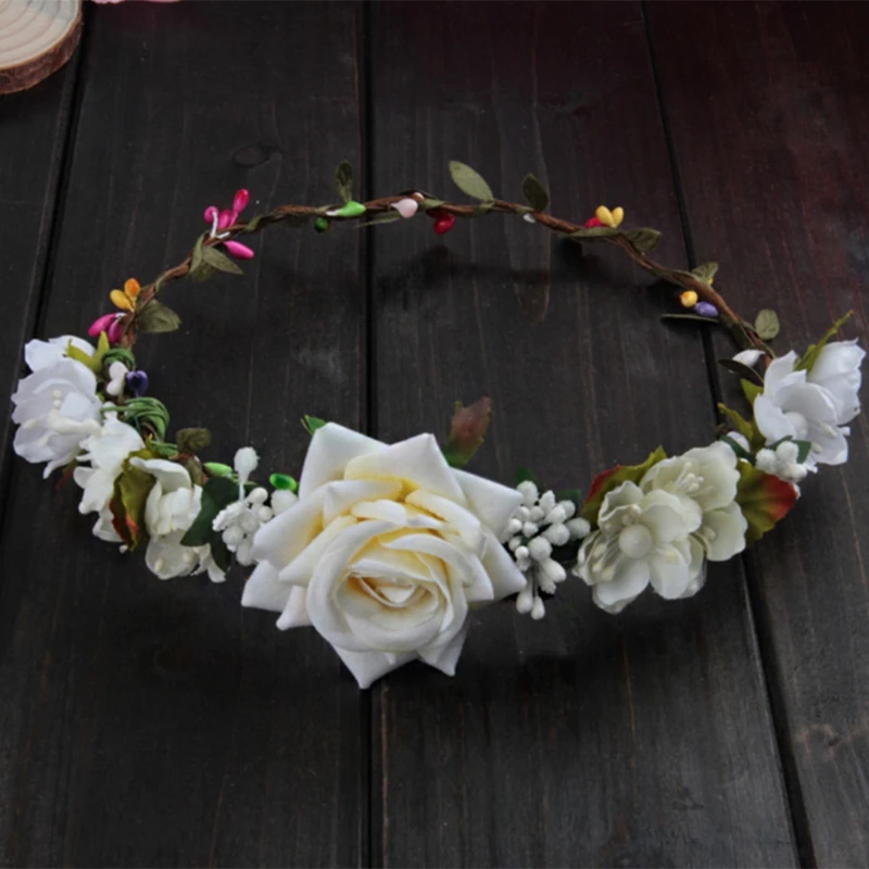 

New 1pc Women Wedding Flower Hair Garland Crown Hair Accessories Headband Floral Rose Handmade Vacation Beauty