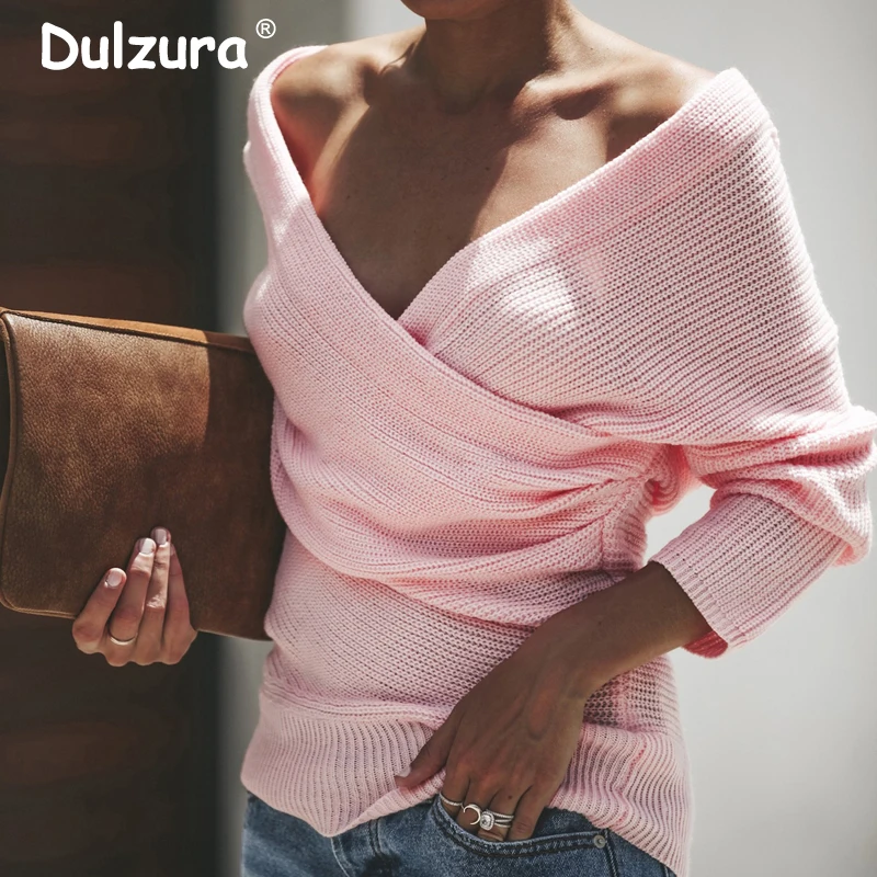 Женский сексуальный свитер с v-образным вырезом и открытыми плечами Осенний