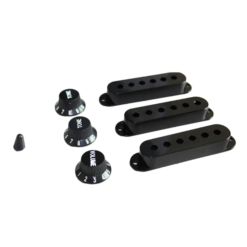 

Black Guitar Parts Set Switch tip Single Coil Pickup Cover 1 Volume 2 Tone Knobs