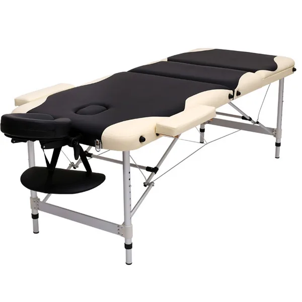 Алюминиевый 3 Физиотерапевтическое Оборудование массажная кровать Портативный салонная мебель деревянная кровать складная Красота уход за телом для тела спа тату-кровать для тайского массажа - Цвет: Black Beige