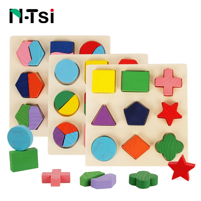 N Tsi Wooden Geometric Shapes Sorting Math Montessori Puzzle Preschool Learning Educational Game Baby Toddler Toys