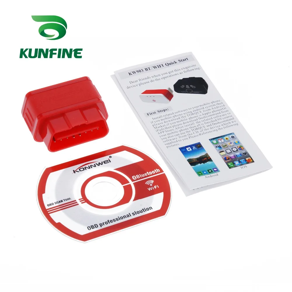 KUNFINE KW903 Bluetooth 3,0 OBD2 сканер считыватель кодов стирание ошибок OBD 2 ELM 327 ELM327 для Android авто автомобильный инструмент