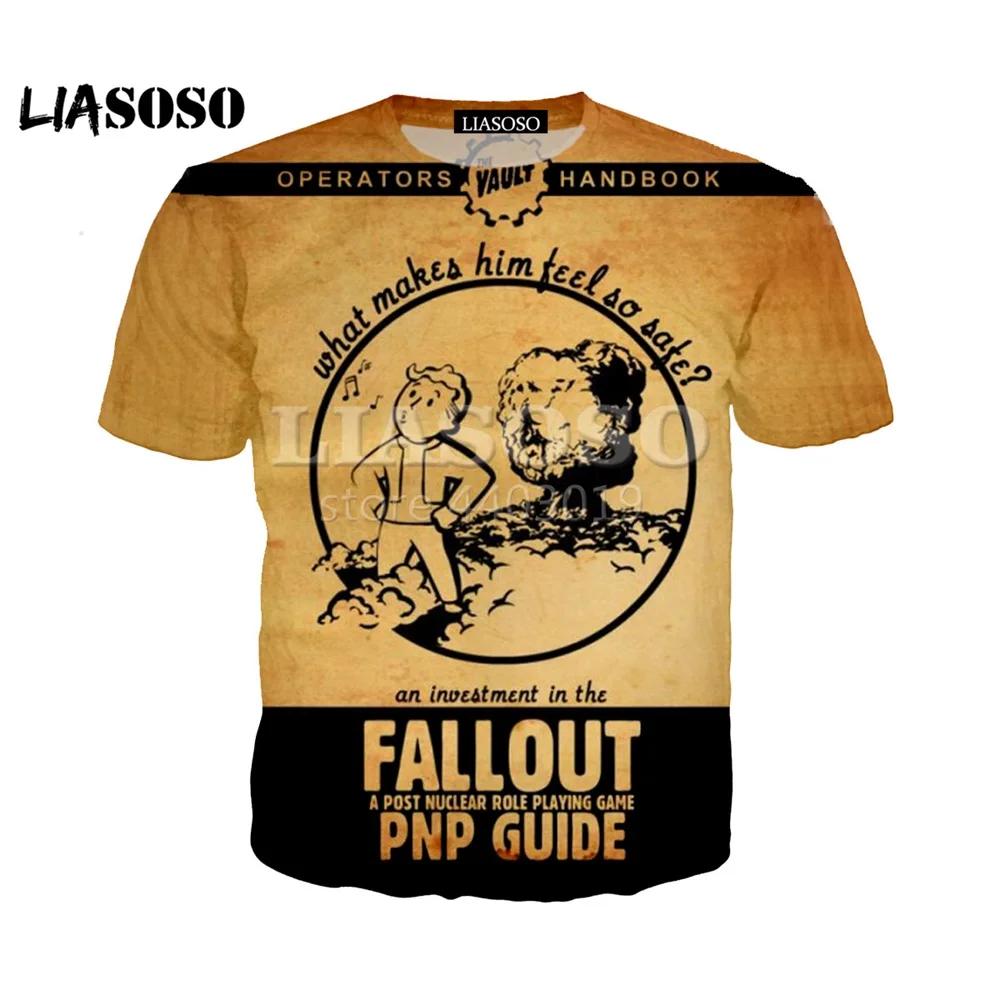 LIASOSO летняя новинка футболка 3D цветная печать Fallout 4 игра персонаж для мужчин и wo мужская верхняя одежда брендовая одежда SE1077