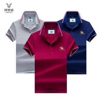 

Hollirtiger 3pcs polos para hombre Embroidery Solid Polos 50% Cotton Quick Dry Top Tees Summer Casual Business Men Shirt Polo