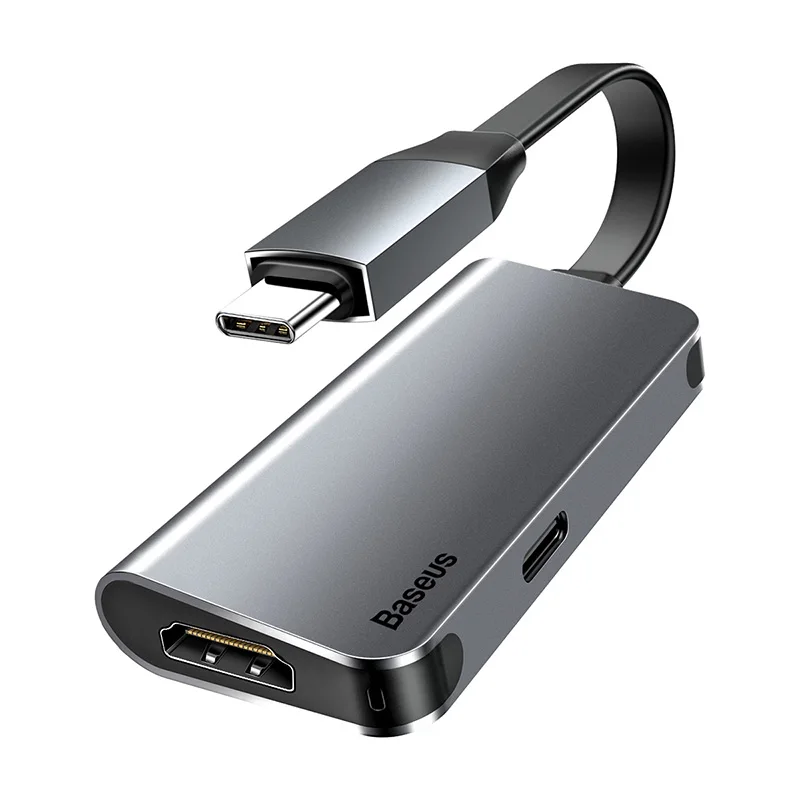 Baseus USB 3,0 type C концентратор 4K HDMI концентратор и PD флэш-зарядка USB C концентратор конвертер 3 порта USB для type C USB мобильных телефонов планшетов - Цвет: Серый