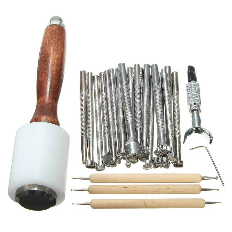 

25Pcs/Set Leather Carving kits Wooden Hammer Stamp Embossing Tool DIY Handmade Set Leathercraft Tools