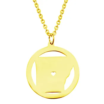 

New Arrival 304 Stainless Steel Arkansas Map Necklace Trendy Round Heart Arkansas Map Pendant Necklace Female Male Jewellery